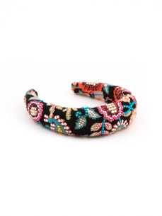 Black Multicolor Floral Headband | MC Davidian Couture Collection