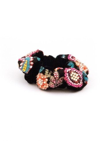 Black Floral Mosaic Scrunchie | MC Davidian Couture Collection