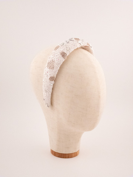 Embroidered Ivory Lace Headband | MC Davidian Couture Collection