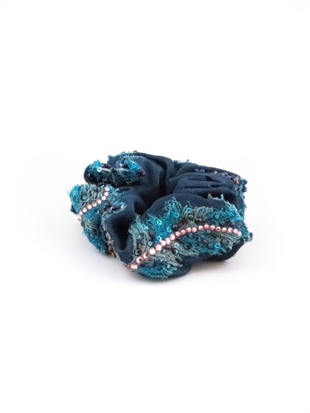 Midnight Blue Lace Scrunchie | MC Davidian Couture Collection