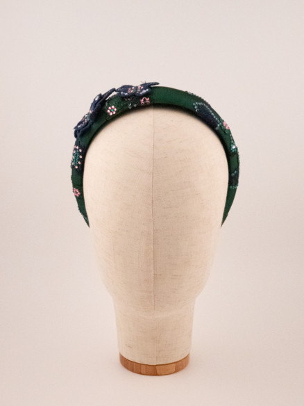 Green Floral Bow Headband | MC Davidian Couture Collection