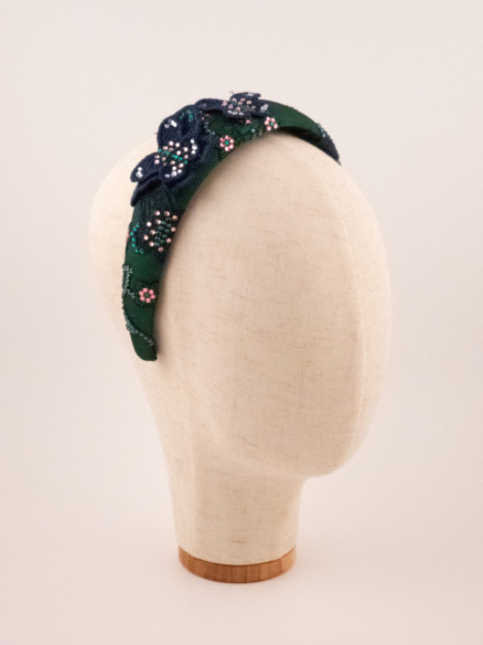 Green Floral Bow Headband | MC Davidian Couture Collection