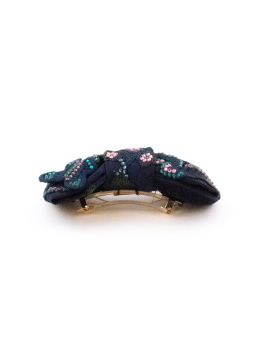 Navy Embroidered Flowers Barrette | MC Davidian Couture Collection