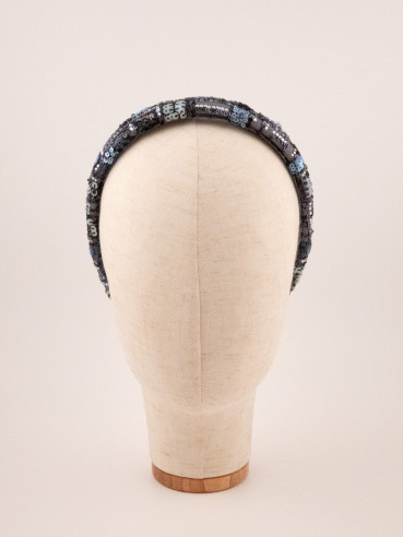 Blue Grey Pearl Headband | MC Davidian Couture Collection